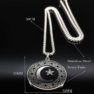 GUNGNEER Islam Muslim Star Moon Necklace Pentagram Drop Earrings Stainless Steel Jewelry Set