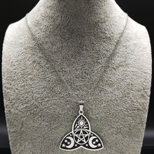 Load image into Gallery viewer, GUNGNEER Celtic Triquetra Wicca Pentagram Pentacle Stainless Steel Necklace Ring Jewelry Set