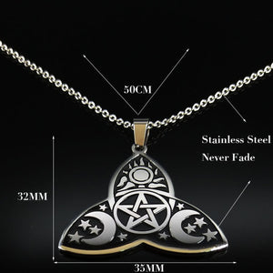 GUNGNEER Celtic Triquetra Wicca Pentagram Pentacle Stainless Steel Necklace Ring Jewelry Set