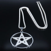 Load image into Gallery viewer, GUNGNEER Wiccan Pentagram Pentacle Stainless Steel Necklace Star Leather Bracelet Jewelry Set