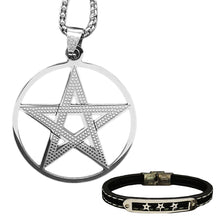 Load image into Gallery viewer, GUNGNEER Wiccan Pentagram Pentacle Stainless Steel Necklace Star Leather Bracelet Jewelry Set