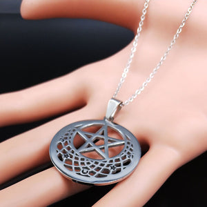 GUNGNEER Witcher Pentagram Stainless Steel Color Pendant Necklace Men Women Jewelry