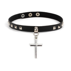 GUNGNEER Christian Cross Choker Leather Jesus Jewelry Accessory Gift Outfit For Women