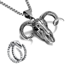 Load image into Gallery viewer, GUNGNEER Stainless Steel Satan Ram Skull Pendant Necklace Dragon Ring Jewelry Set