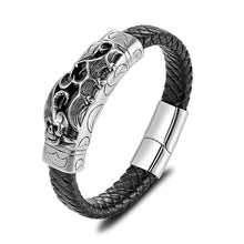 Load image into Gallery viewer, GUNGNEER Punk Stainless Steel Leather Skull Wristband Charm Bangles Bracelet Ring Jewelry Set