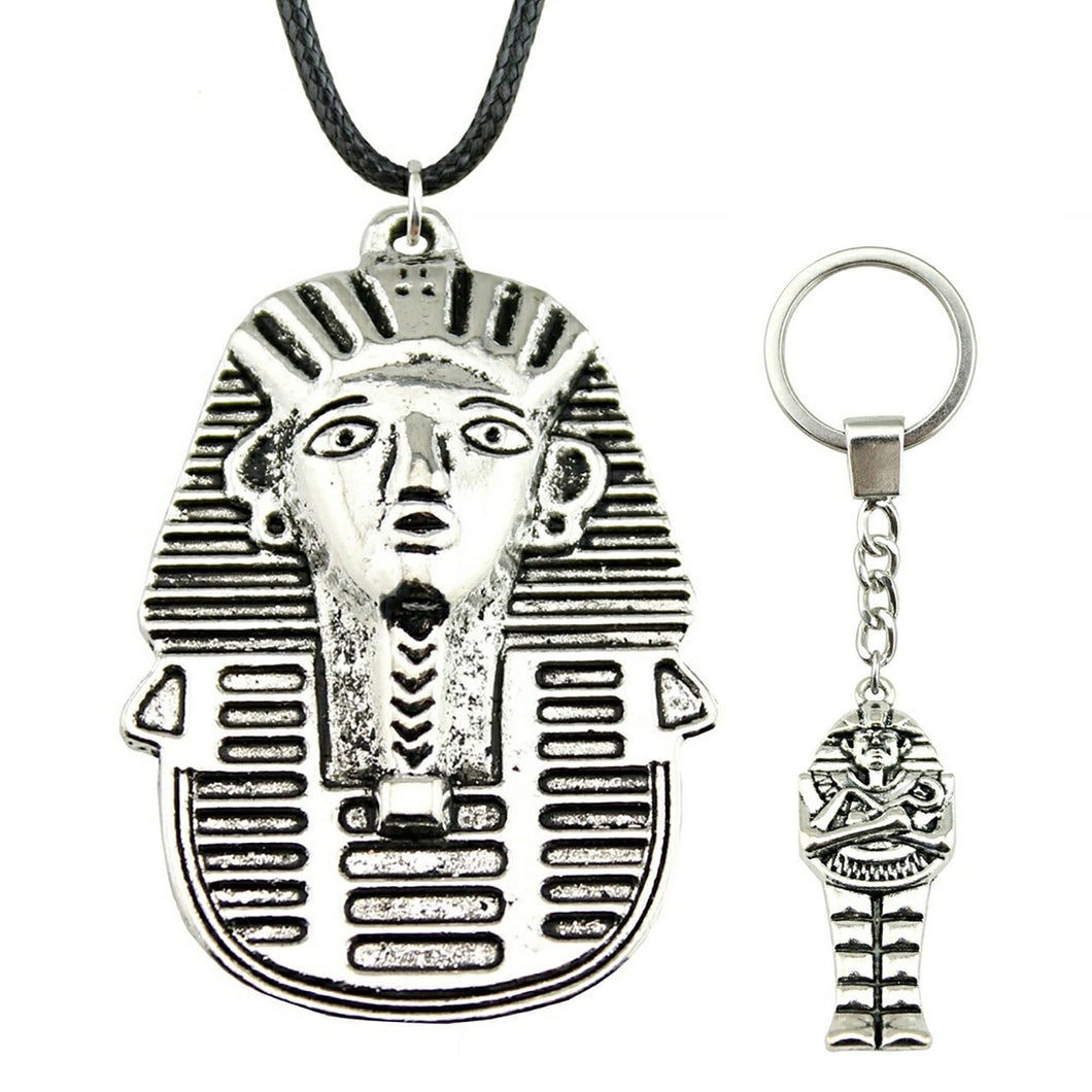 GUNGNEER Egyptian Pyramid King Pharaoh Egypt Queen Necklace Leather Keychain Jewelry Set