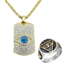 Load image into Gallery viewer, GUNGNEER Egyptian Eye of Horus Stainless Steel Pendant Necklace Triangle Ring Jewelry Set