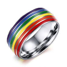 Load image into Gallery viewer, GUNGNEER Pride Rainbow Necklace Stainless Steel LGBT Ring Jewelry Set For Men Women