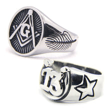 Load image into Gallery viewer, GUNGNEER 2 Pcs Fashion Biker Lucky Number 13 Masonic Ring Stainless Steel Men Jewelry Set