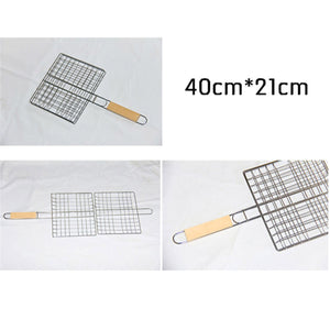 2TRIDENTS Non Stick BBQ Grill Basket Net with Wooden Handle Ideal Cooking Utensil for Outdoor Indoor