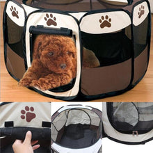 Load image into Gallery viewer, 2TRIDENTS Portable Folding Pet Cage for Dogs and Cats Plastic Mesh Octagonal Fence Tent for Puppy Catty (White - Brown)