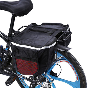2TRIDENTS Bike Rear Seat Bag Double Storage Carrier Bicycle Bag 25L Double Pannier Bag Water Proof Reflective Straps (Black)