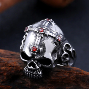 GUNGNEER Men's Vintage Cross Skull Ring Necklace Stainless Steel Christ Biker Punk Jewelry Set
