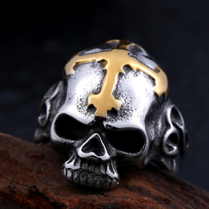 GUNGNEER Men's Big Cross Skull Ring Stainless Steel Christ Biker Jewelry Accessory Outfit