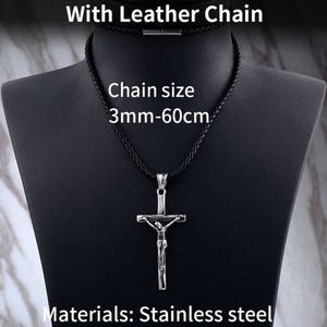 GUNGNEER God Stainless Steel Christ Cross Pendant Necklace Jesus Gift Jewelry For Men