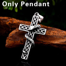 Load image into Gallery viewer, GUNGNEER Stainless Steel Cross Necklace Finger Snake Ring Christ Jewelry Accessory Set Men