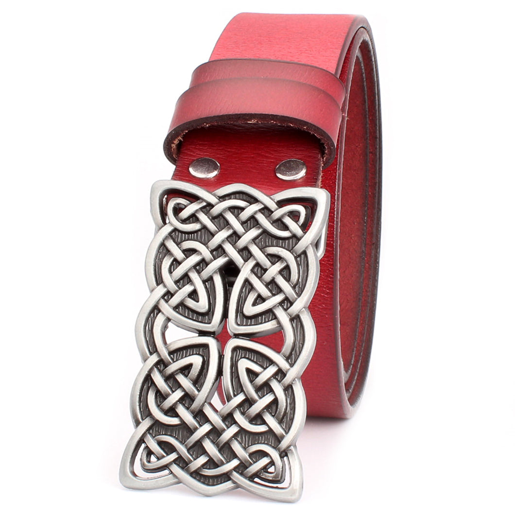 GUNGNEER Interlocking Irish Celtic Knot Stripe Square Leather Bucket Belt Jewelry Accessories
