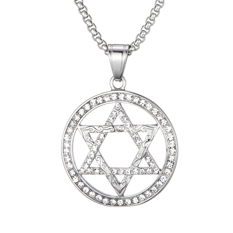 GUNGNEER Stainless Steel David Star Necklace Jewish Jerusalem Jewelry Gift For Men Women