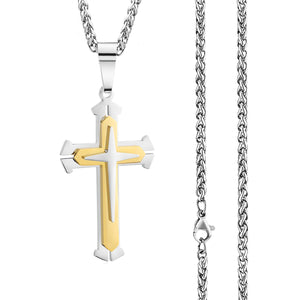 GUNGNEER Stainless Steel Multilayers Cross Necklace Christian Pendant Jewelry For Men Women