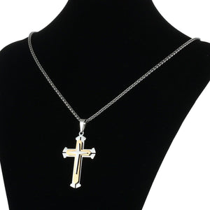 GUNGNEER Stainless Steel Multilayers Cross Necklace Christian Pendant Jewelry For Men Women