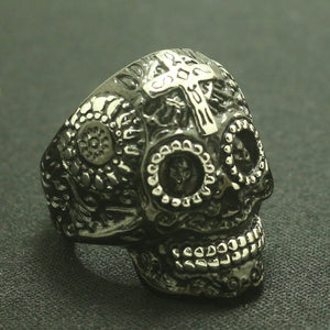 GUNGNEER Stainless Steel Cool Biker Sugar Skull Ring Strength Jewelry Accessories Men Women