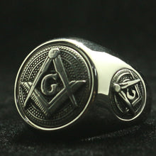 Load image into Gallery viewer, GUNGNEER Round Masonic Ring Multi-size Freemason Symbol Stainless Steel Jewelry For Men