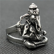 Load image into Gallery viewer, GUNGNEER Stainless Steel Spiritual Elephant Ganesha Om Ring Elephant Ring Jewelry Set For Men