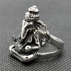 GUNGNEER Stainless Steel Spiritual Elephant Ganesha Om Ring Elephant Ring Jewelry Set For Men