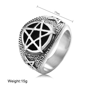 GUNGNEER Stainless Steel Pentagram Ring Satanic Demon Jewelry Accessory Outfit For Men