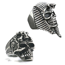 Load image into Gallery viewer, GUNGNEER 2 Pcs Stainless Steel Egyptian Pharaoh Skull Ring Jewelry Set Accessories Men Women