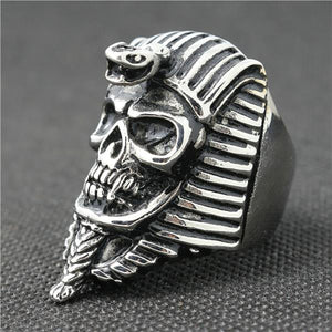 GUNGNEER 2 Pcs Stainless Steel Egyptian Pharaoh Skull Ring Jewelry Set Accessories Men Women