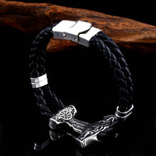 Load image into Gallery viewer, GUNGNEER Stainless Steel Viking Norse Thor Hammer Vegvisir Bracelet Bangle Ring Jewelry Set