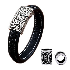 GUNGNEER 3 Pcs Nordic Valknut Amulet Bracelet Bangle Runes Beads Stainless Steel Jewelry Set