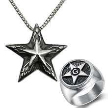 Load image into Gallery viewer, GUNGNEER Wicca Pentagram Stainless Steel Pendant Necklace Star Letter G Ring Jewelry Set