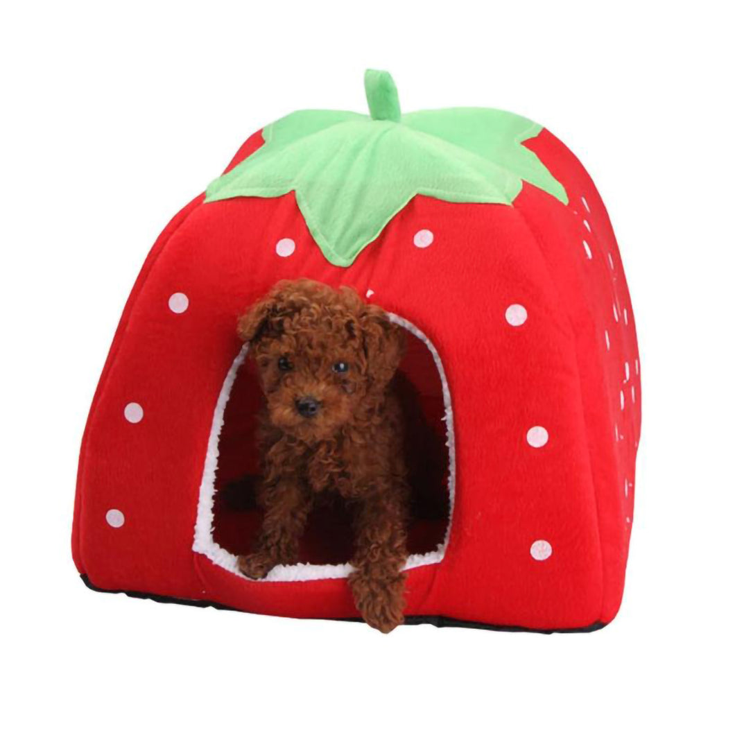 2TRIDENTS Tent Cave Bed for Small Pet - Strawberry/Leopard House Cozy Sleeping Bed for Kitten Rabbit Small Animals (L, Brown)