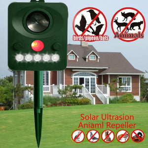 2TRIDENTS Solar Powered Outdoor Animal Repeller - Waterproof Outdoor Repeller with Ultrasonic Sound and Light