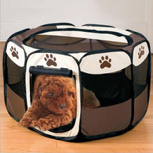 Load image into Gallery viewer, 2TRIDENTS Portable Folding Pet Cage for Dogs and Cats Plastic Mesh Octagonal Fence Tent for Puppy Catty (White - Brown)
