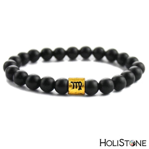 HoliStone 12 Zodiac Signs with Black Stone Bead Bracelet Lucky Charm Gift for Women and Men