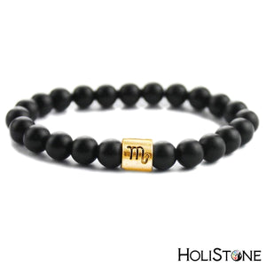 HoliStone 12 Zodiac Signs with Black Stone Bead Bracelet Lucky Charm Gift for Women and Men