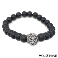 Load image into Gallery viewer, HoliStone Black Shungite Lion Head Bracelet ? Anxiety Stress Relief Yoga Beads Bracelets Chakra Healing Crystal Bracelet for Women and Men