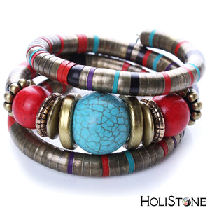 HoliStone Boho Bracelet Multicolor Stretch Lucky Charm Bracelet with Natural Stone for Women and Men