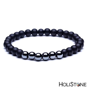HoliStone Black Shungite Natural Stone Charm Bracelet ? Anxiety Stress Relief Yoga Beads Bracelets Chakra Healing Crystal Bracelet for Women and Men