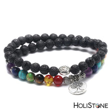 Load image into Gallery viewer, HoliStone Adjustable 7 Chakra Stone Bead with OM Mantra/Lion Head and Tree of Life Bracelet ? Anxiety Stress Relief Yoga Meditation Energy Balancing Lucky Charm Bracelet for Women and Men