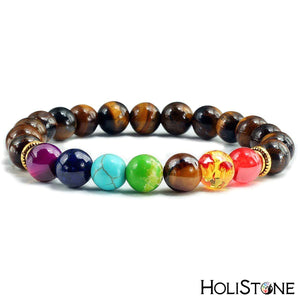 HoliStone 7 Chakra & Lava Stone Beaded Charm Bracelet for Women and Men ? Anxiety Stress Diffuser Balance with Reiki Healing