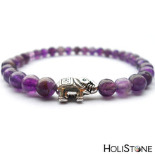 Load image into Gallery viewer, HoliStone 6mm Purple Amethyst Natural Stone &amp; Lucky Elephant Charm Bracelet for Women and Men ? Anxiety Stress Relief Yoga Meditation Energy Balancing Lucky Charm Bracelet for Women and Men
