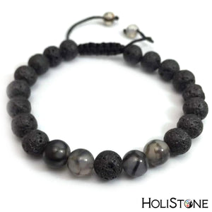 HoliStone Natural Black Lava Stone and Tiger Eye Stones Beaded Bracelet ? Anxiety Stress Relief Yoga Meditation Energy Balancing Lucky Charm Bracelet for Women and Men