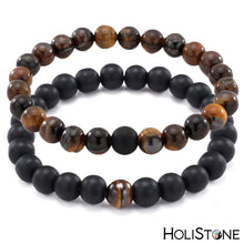 Load image into Gallery viewer, HoliStone Natural Black Matte and Tiger Eye Stone Stretch Bracelet Lucky Charm for Women and Men ? Anxiety Stress Relief Yoga Meditation Energy Balancing Bracelet for Women and Men