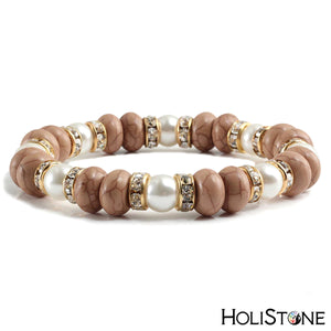 HoliStone Trendy Turquoises Gold Silver Rhinestone Stretch Bracelet ? Yoga Fitness Meditation Lucky Charm Gift for Women and Men