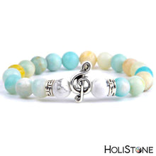 Load image into Gallery viewer, HoliStone Natural Blue Turquoises Stone Beaded Charm Bracelet with Musical Note for Women ? Yoga Meditation Healing Balancing Energy Bracelet