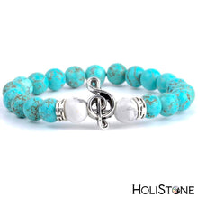 Load image into Gallery viewer, HoliStone Natural Blue Turquoises Stone Beaded Charm Bracelet with Musical Note for Women ? Yoga Meditation Healing Balancing Energy Bracelet